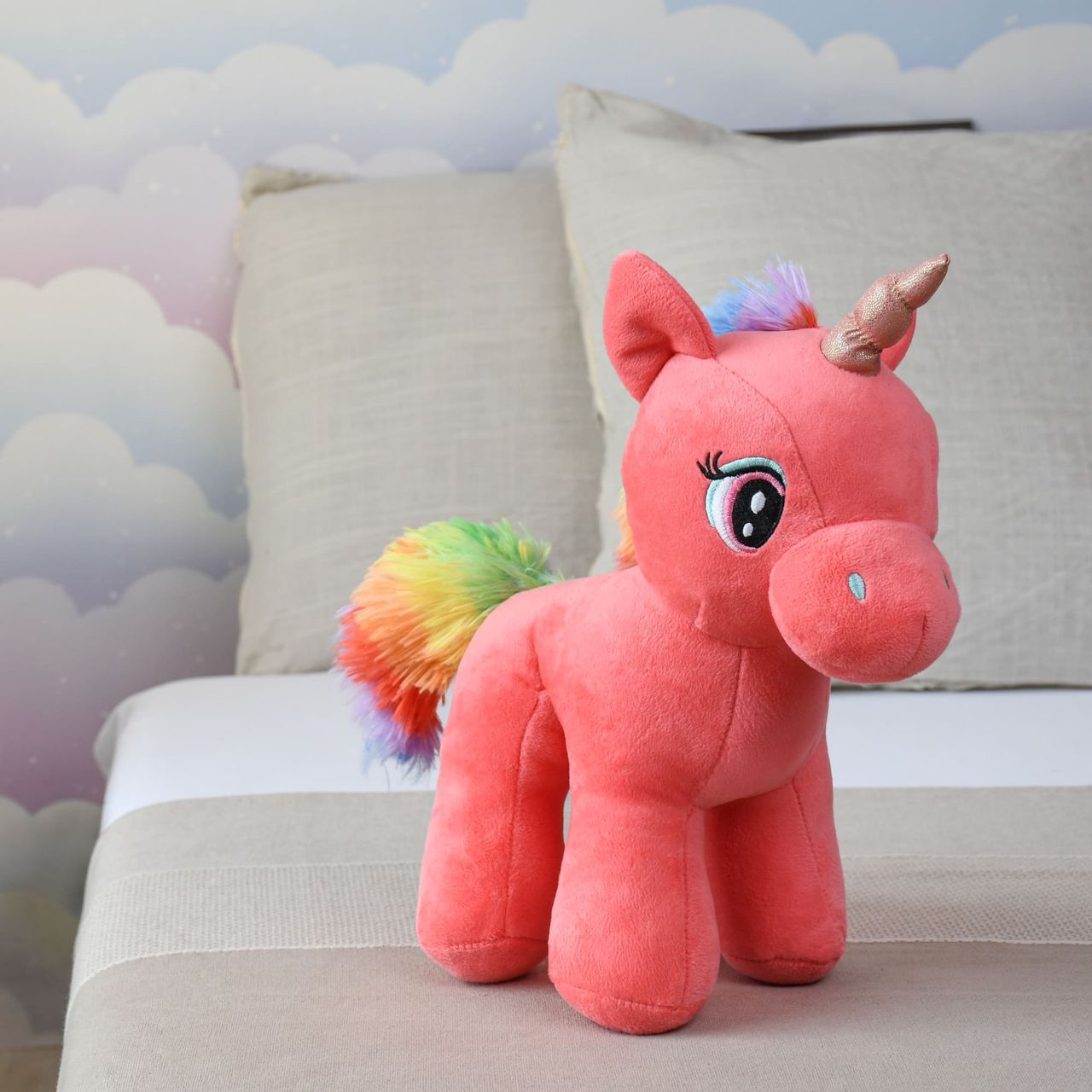 Mirada Coral Standing Unicorn Soft Toy With Glitter Horn - 29Cm