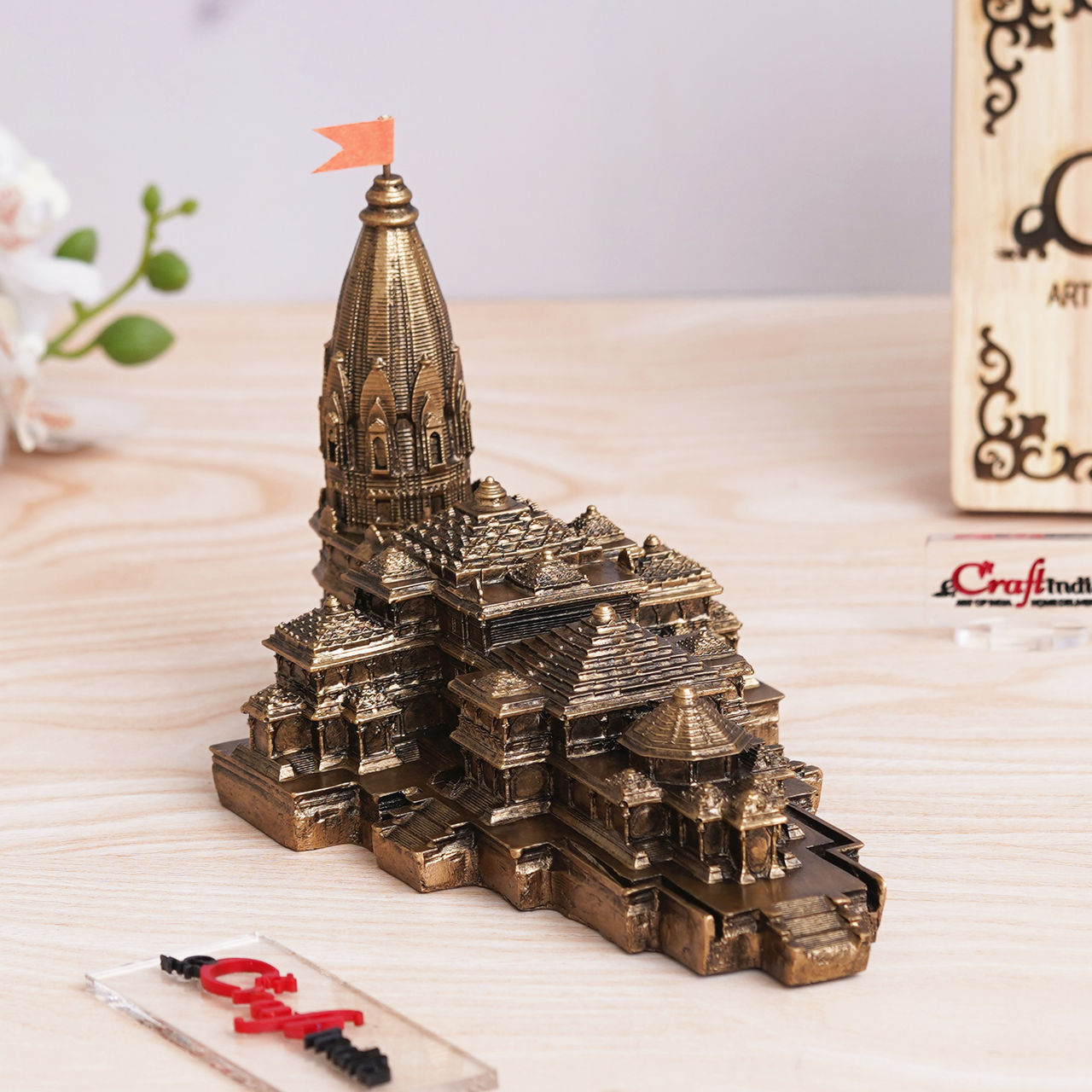 eCraftIndia Authentic Ram Mandir Ayodhya Model in Golden Finish