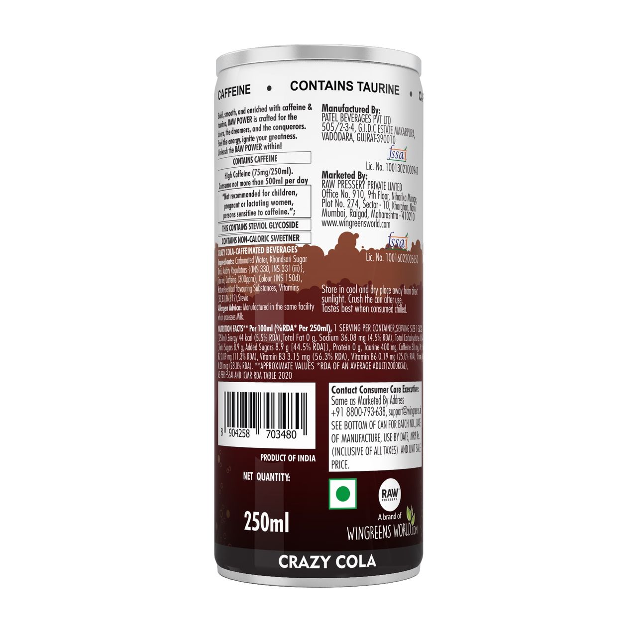 Raw Pressery Power Energy Drink - Crazy Cola 250 ml Combo