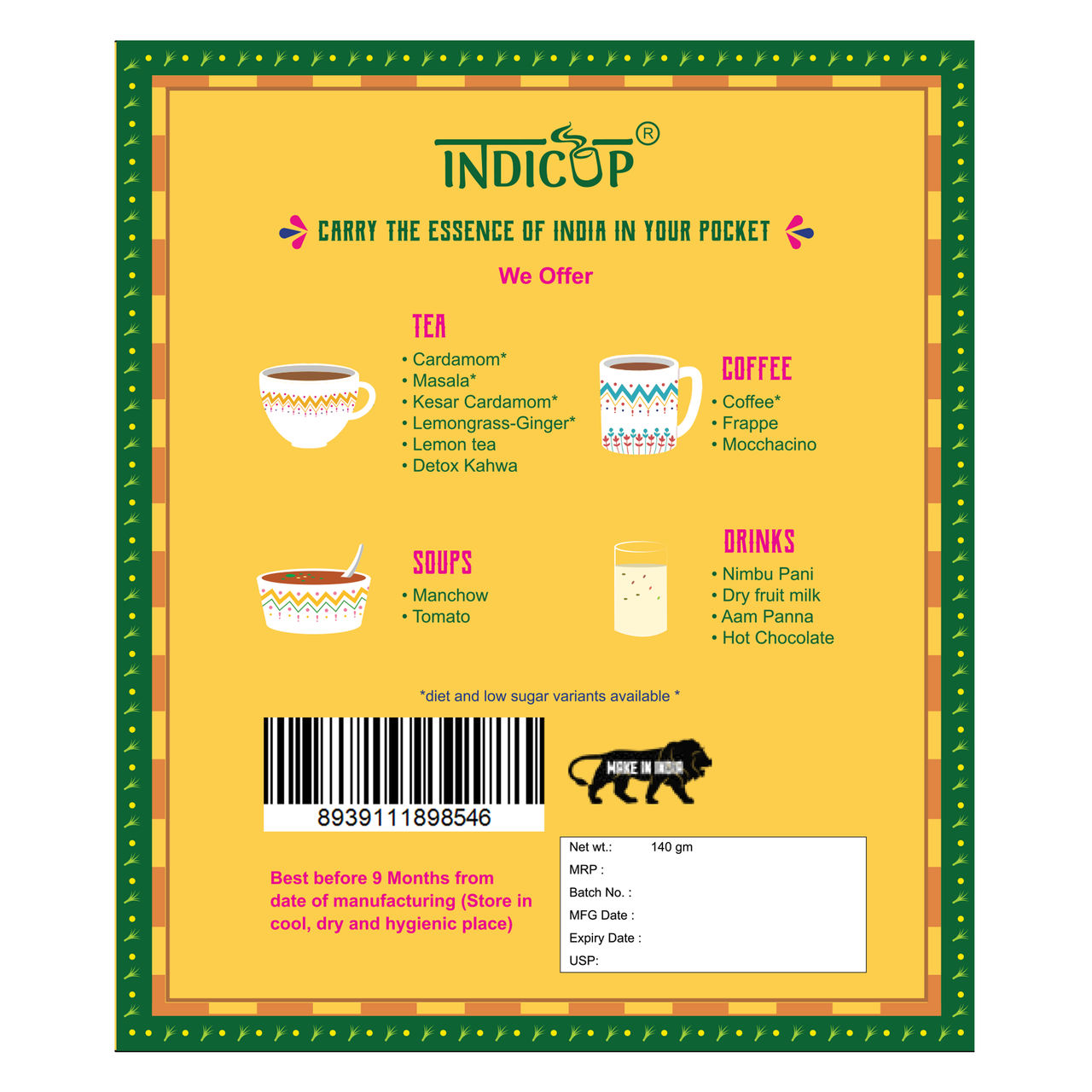 Indicup Lemongrass and Ginger Tea Premix