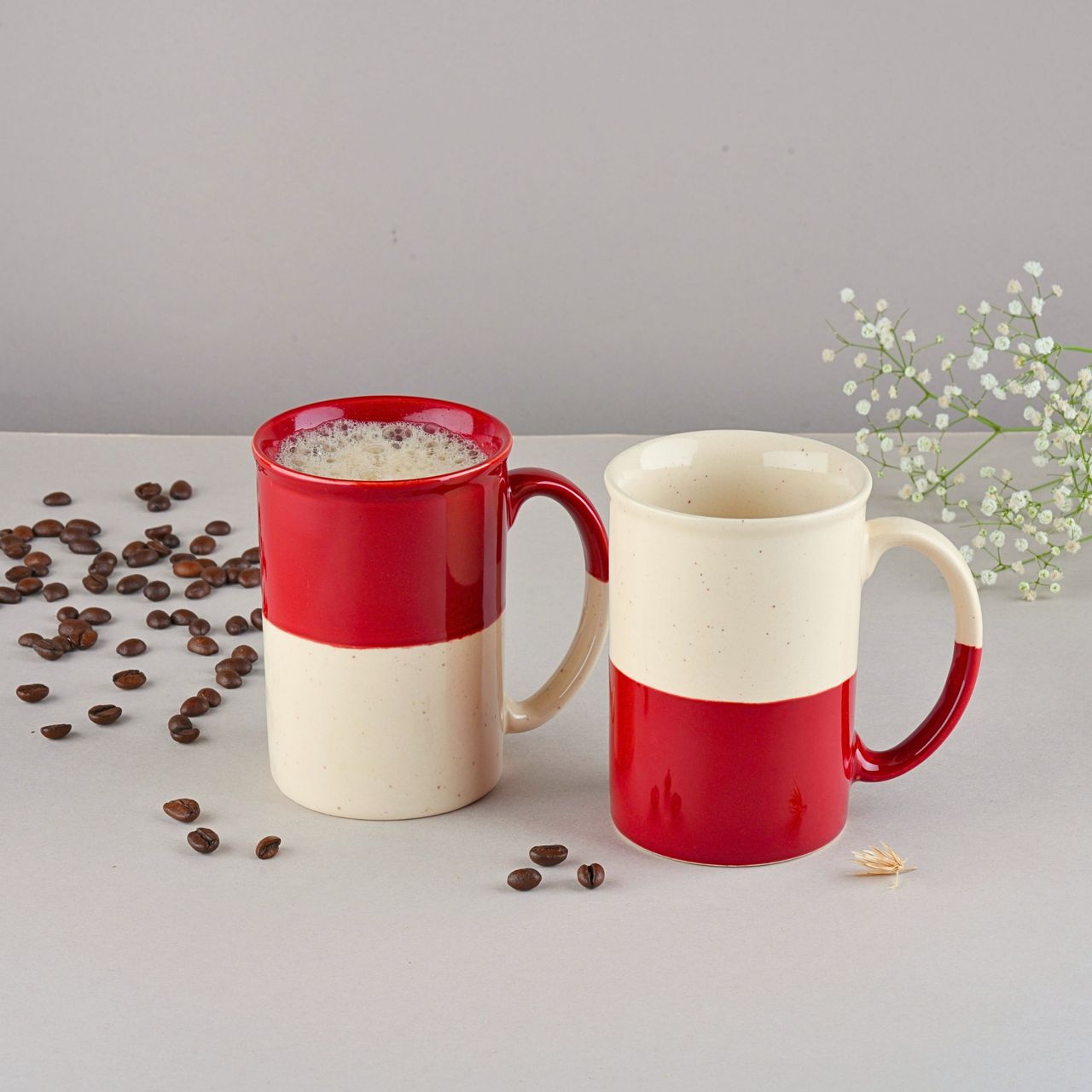 BlackCarrot Red & White Tall Mug Set | Animal Bone Ash Free Stoneware