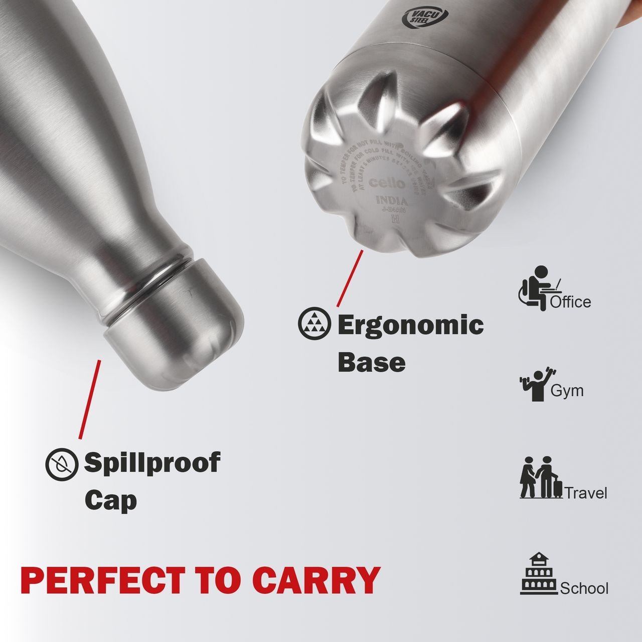 Cello Swift Thermosteel Water Bottle 1000ml, Silver