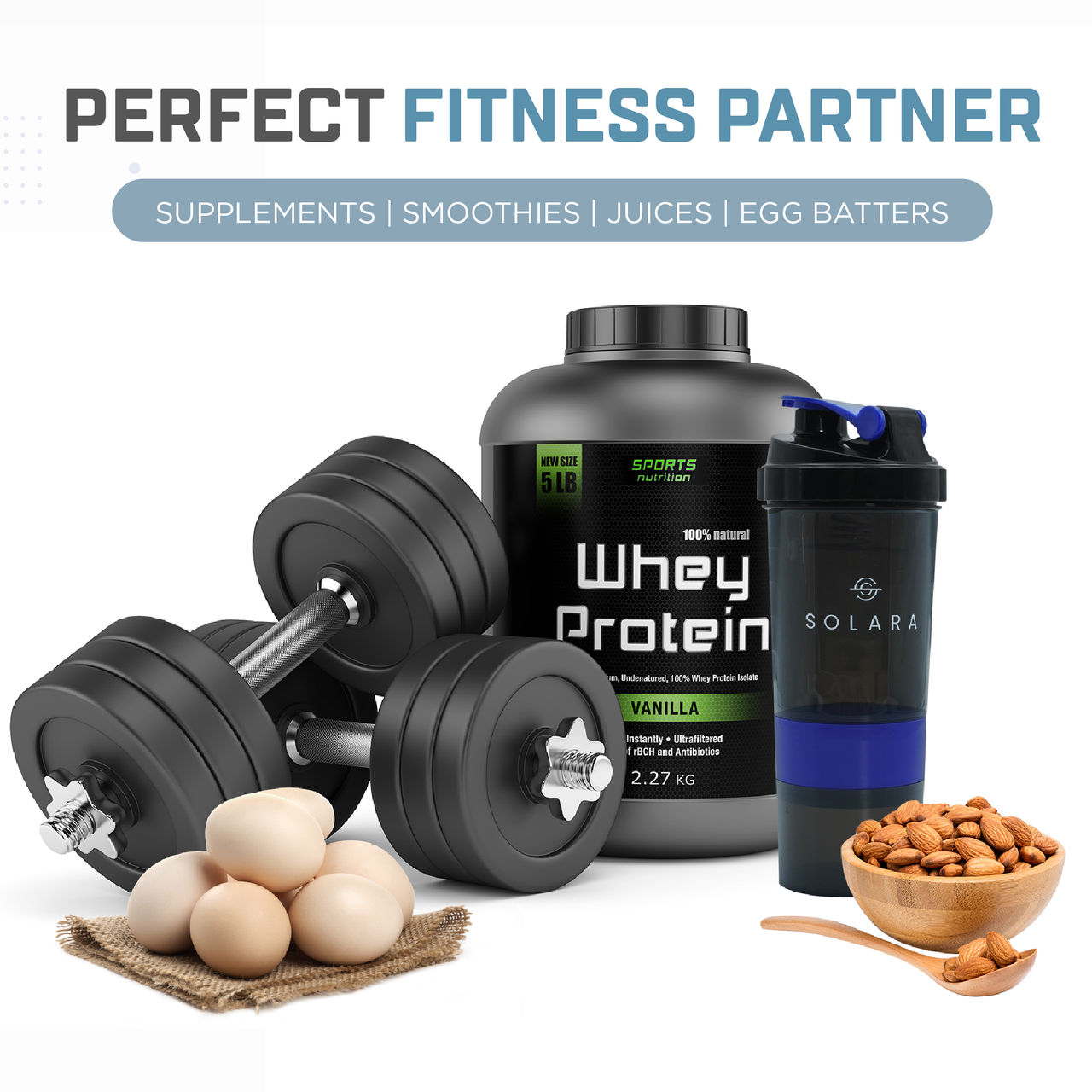 Solara 650 Ml Protein Shaker Bottle For Gym With Two Layer Extra Storage - Black & Blue
