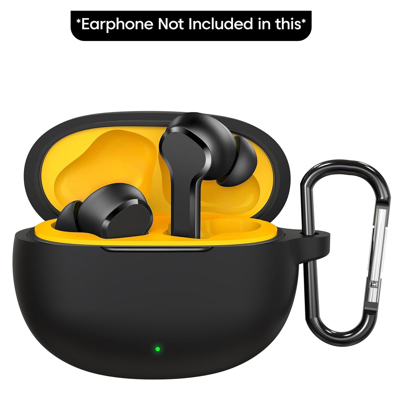 Sounce Silicone Case Cover for Realme TechLife Buds T110 | With Carabiner & Keychain | Black
