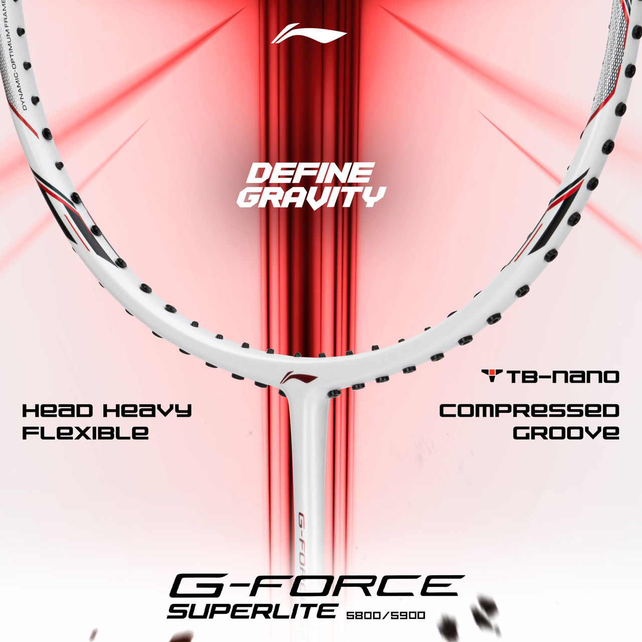 Li-Ning G-Force 5900 Superlite Badminton Racket- White/Red/Black (Strung)