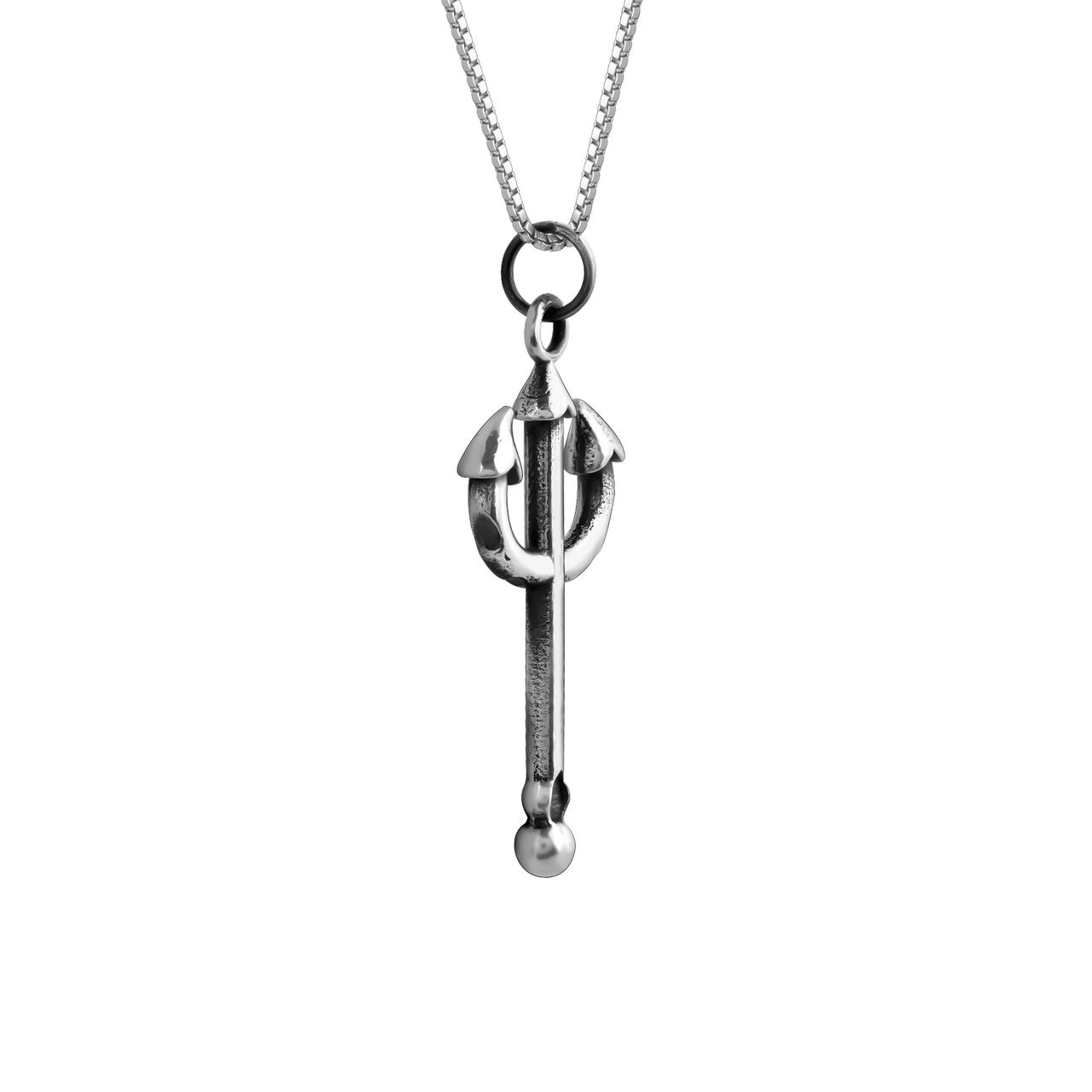 Giva Oxidised Silver Trident Pendant With Box Chain For Him