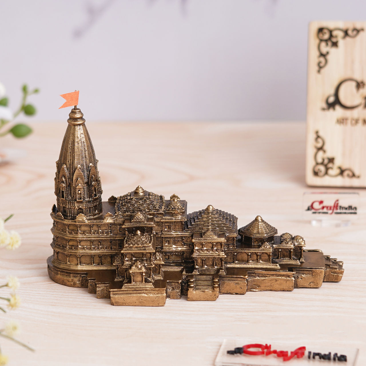 eCraftIndia Authentic Ram Mandir Ayodhya Model in Golden Finish