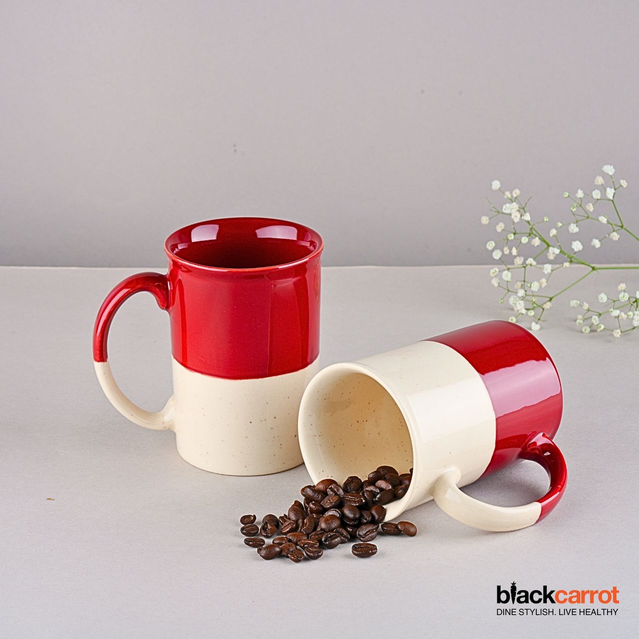 BlackCarrot Red & White Tall Mug Set | Animal Bone Ash Free Stoneware