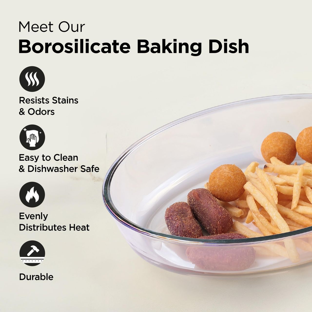 Umai 700 Ml Borosilicate Glass Baking Tray | Transparent Microwave Oven Safe Utensils Serving Tray