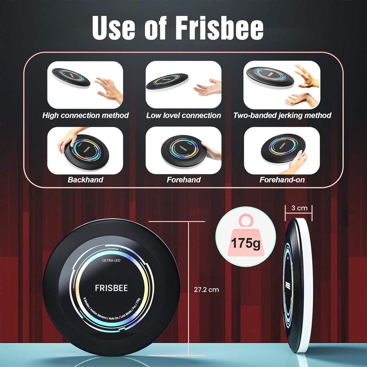 Kidology 36 LED Flying Frisbee Disc for Kids | Smart Modes | Glow in the Dark - Blue