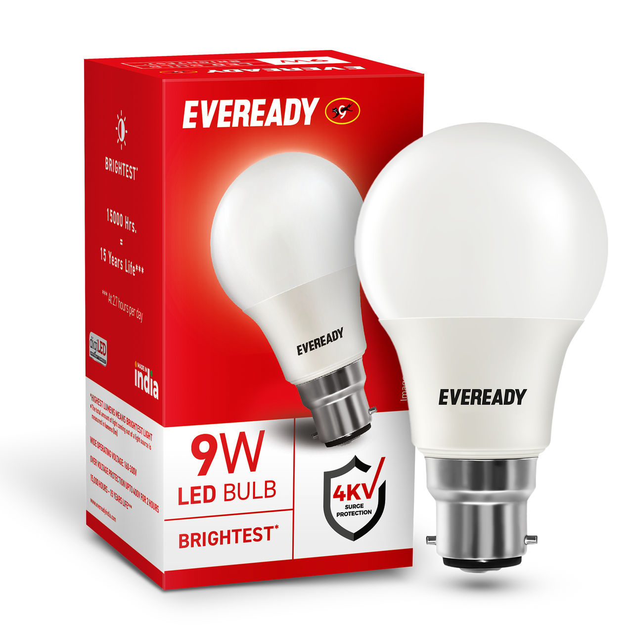 Eveready 9 W LED Bulb - Cool Day Light | 6500 K | Long Lasting 1 pc Combo