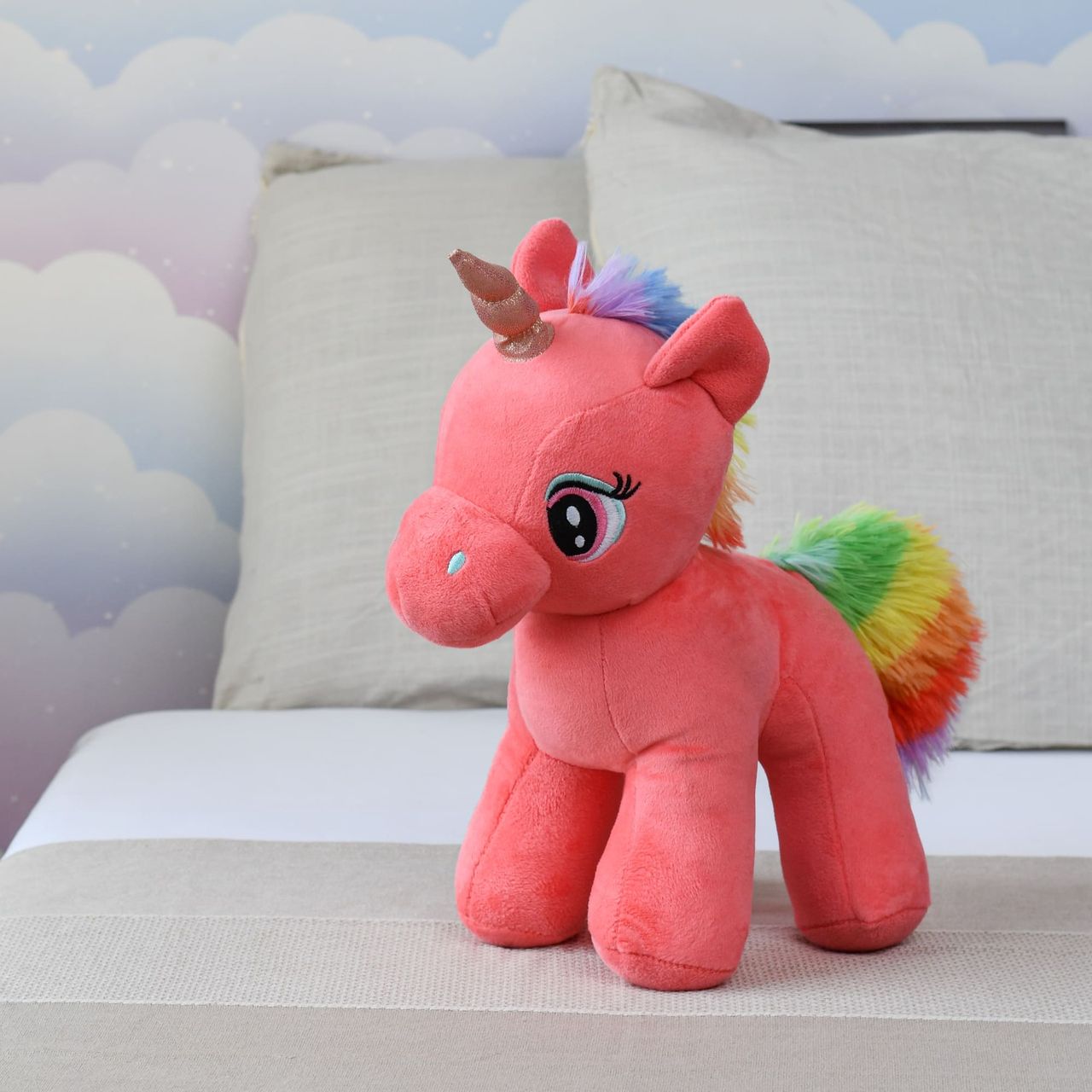 Mirada Coral Standing Unicorn Soft Toy With Glitter Horn - 29Cm