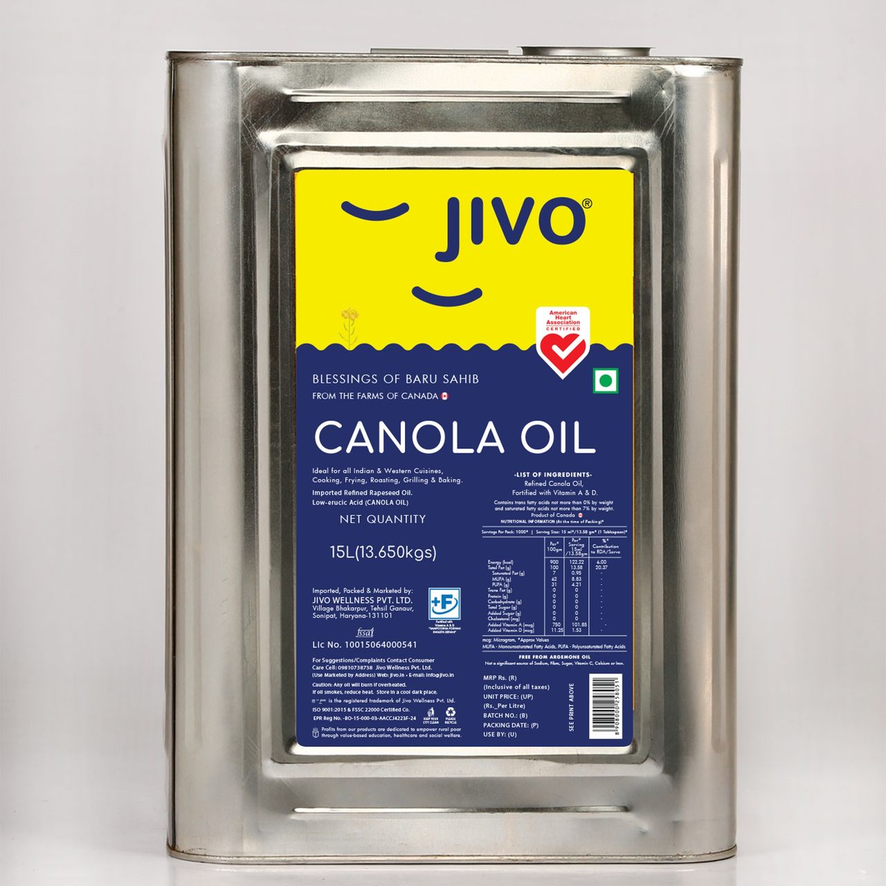 Jivo Refine Canola oil Tin
