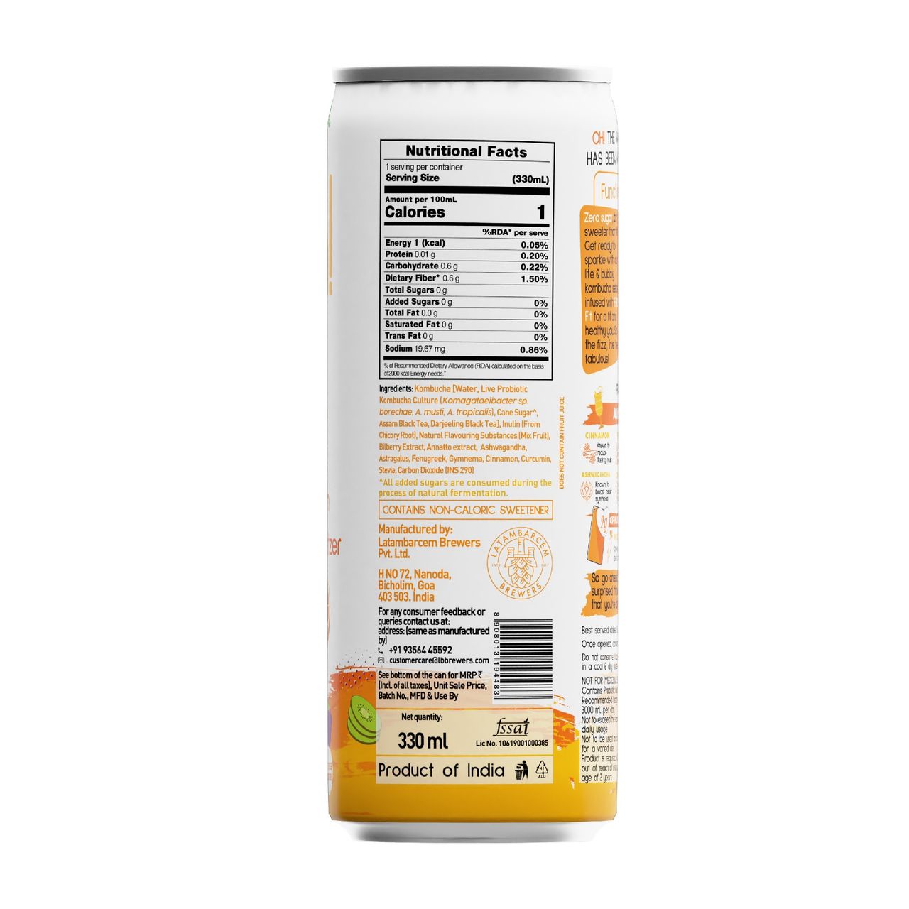 Borecha Fiji Fruit Punch Zero Sugar Seltzer Kombucha