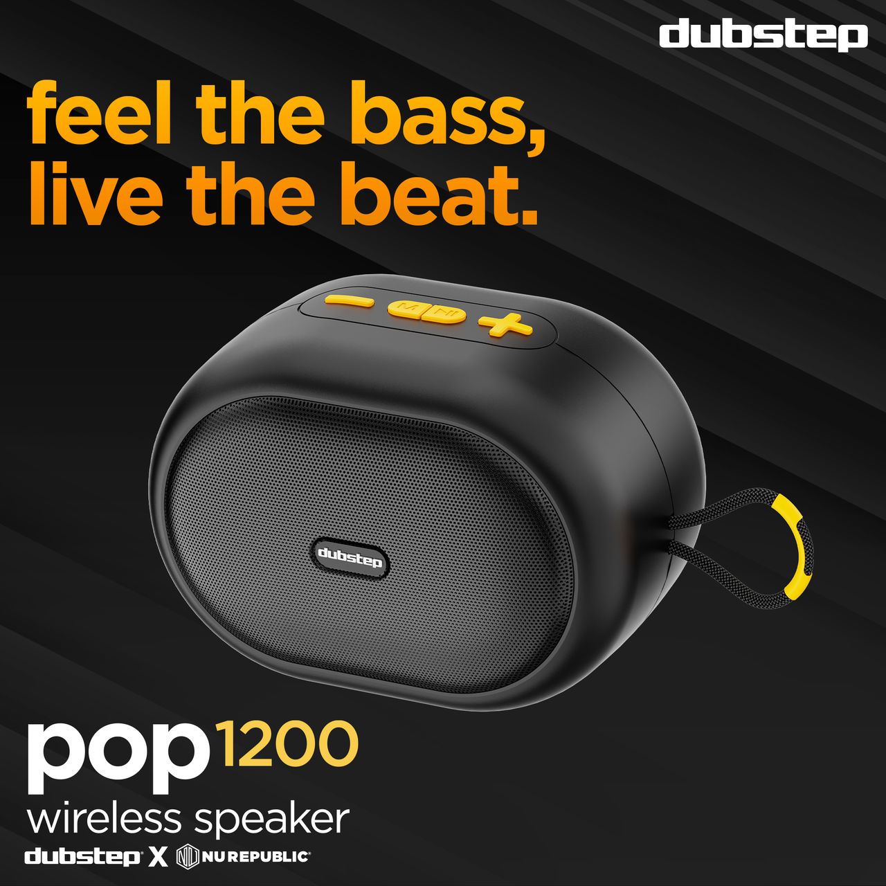 Dubstep Pop 1200 Wireless Speaker | 12W Output | 16 Hr Playtime | 52 mm Drivers |TWS Pairing |Black