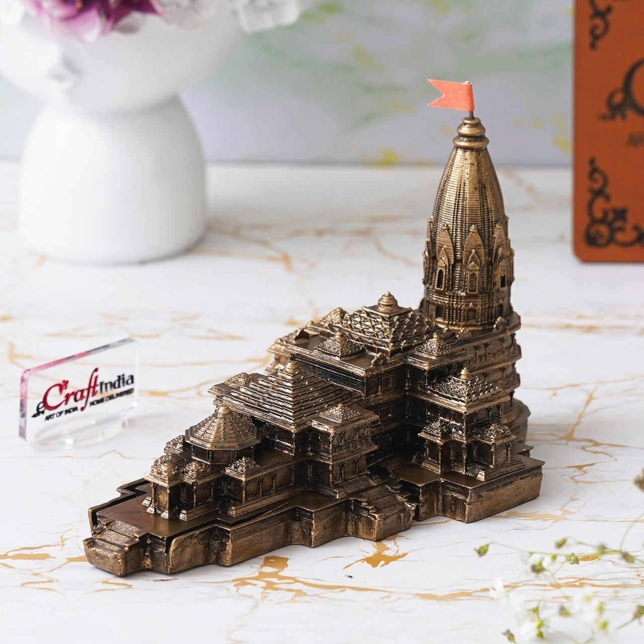 eCraftIndia Authentic Ram Mandir Ayodhya Model in Golden Finish