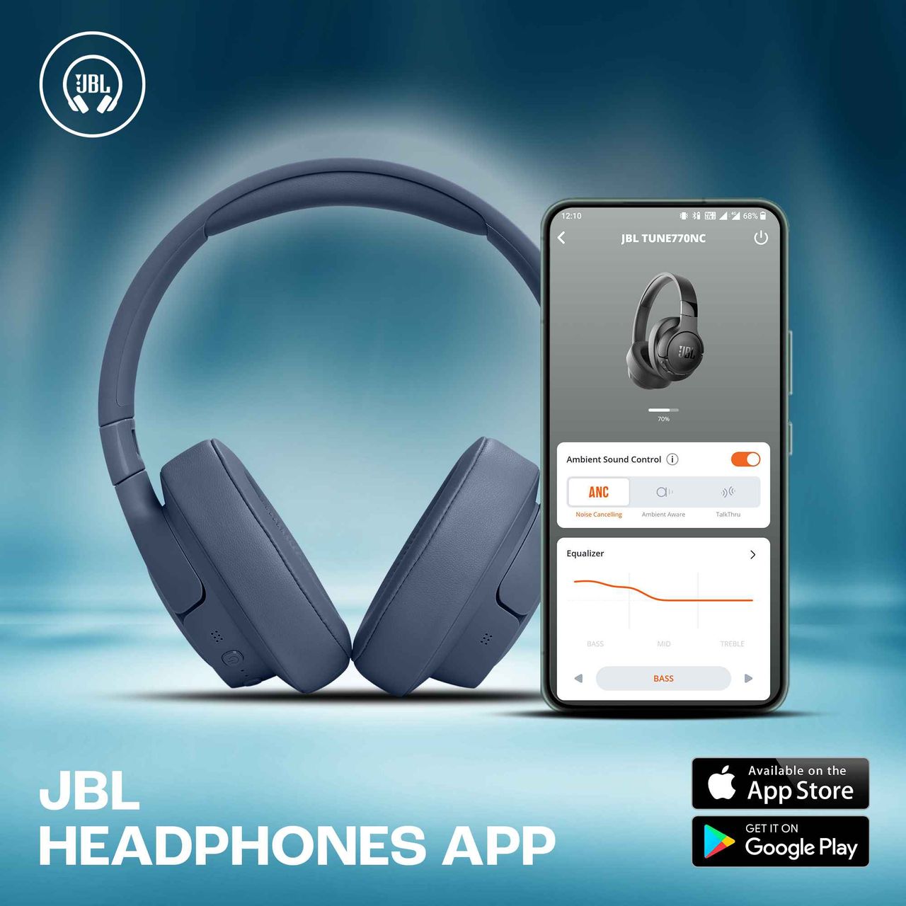 JBL Tune 770Nc Wireless Over Ear Anc Headphones With Mic (Blue)