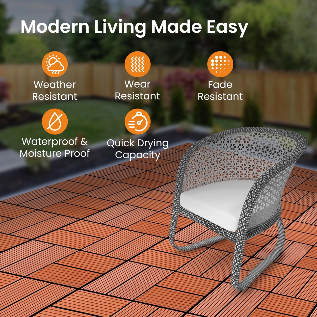 Cheston Pebble Floor Design Interlocking Tiles Pack of 2 | 12 Inch x12 Inch - Deck Tiles