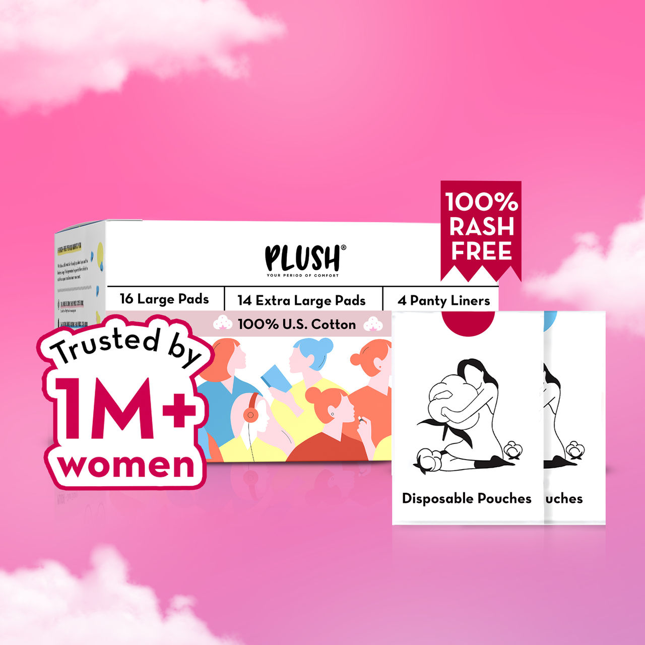 Plush Ultra Thin (16 L + 14 XL) Sanitary Pads