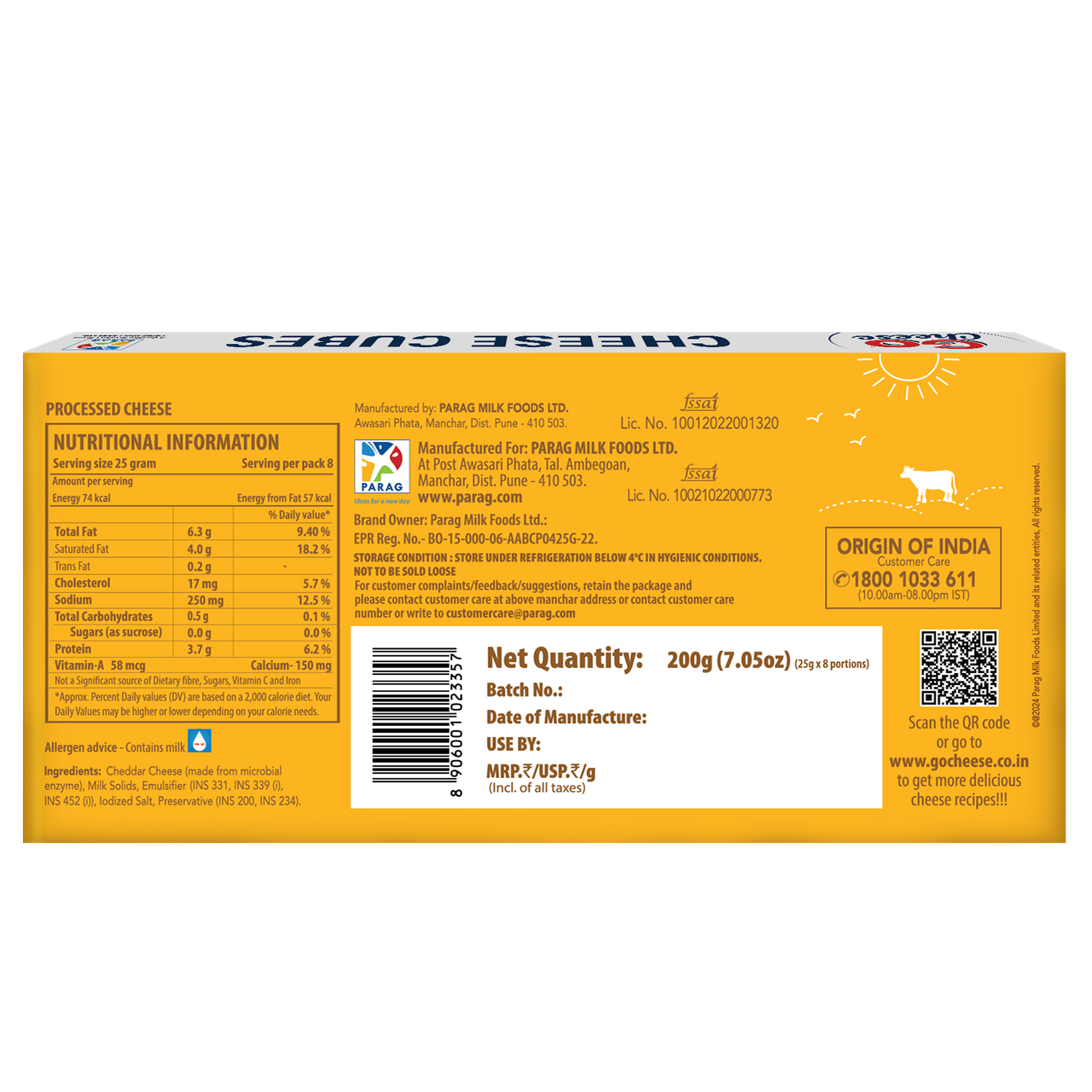 Go Cheese Processed- Square Cubes 200 g Combo