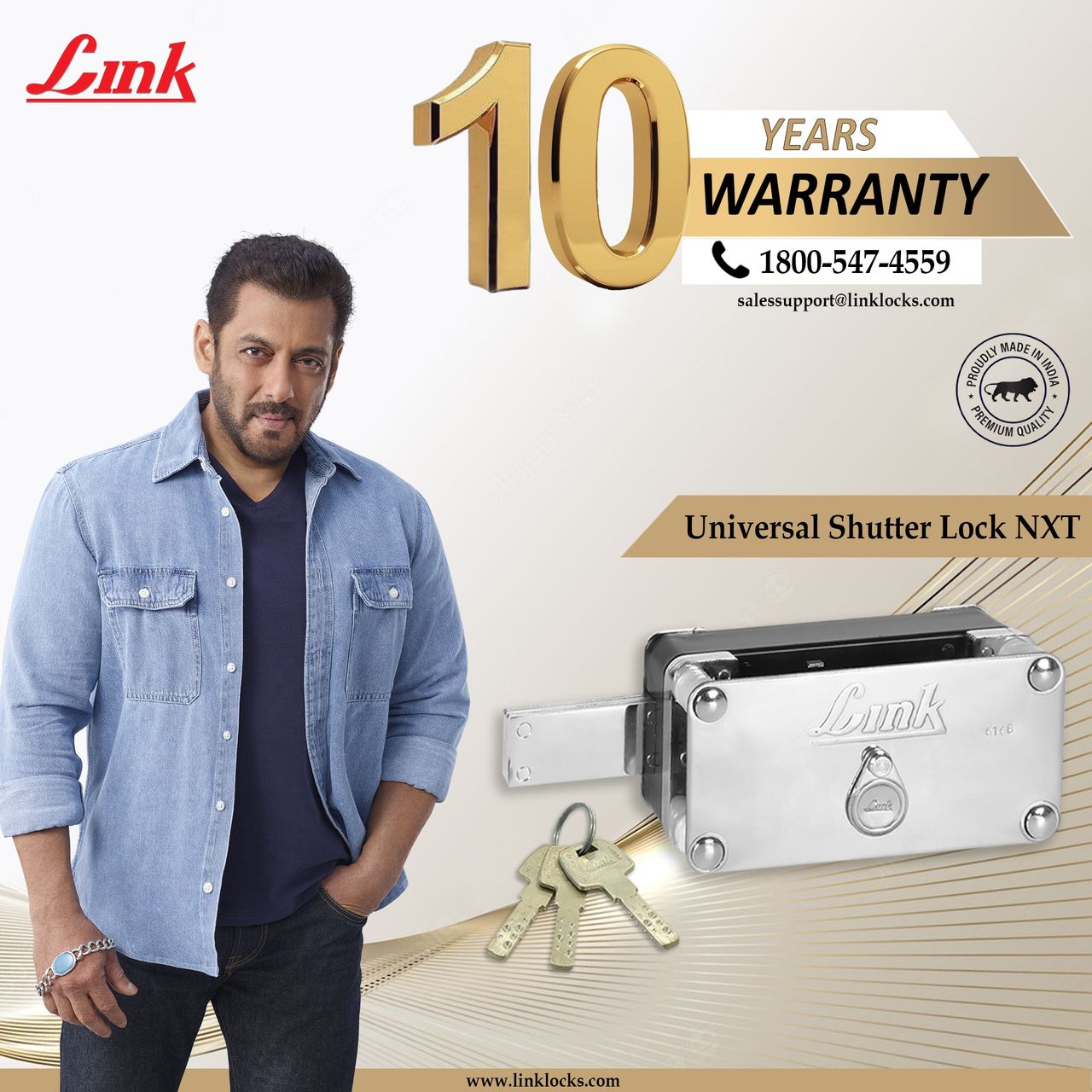 Link Universal Shutter Lock NXT Shutter/Main Door Heavy Lock with 3 Key | 75x155mm Lock