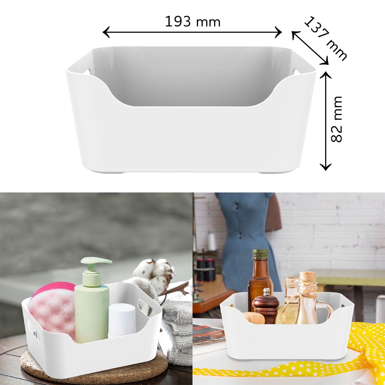 Kolorr Jolly Plastic Small Basket With Handle For Storage Box| Pack Of 3 - Nir White