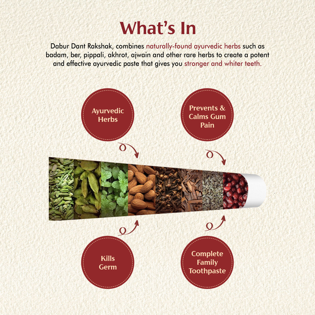 Dabur Dant Rakshak Toothpaste With Goodness Of 32 Ayurvedic Herbs For Your Teeth’S Long Life.