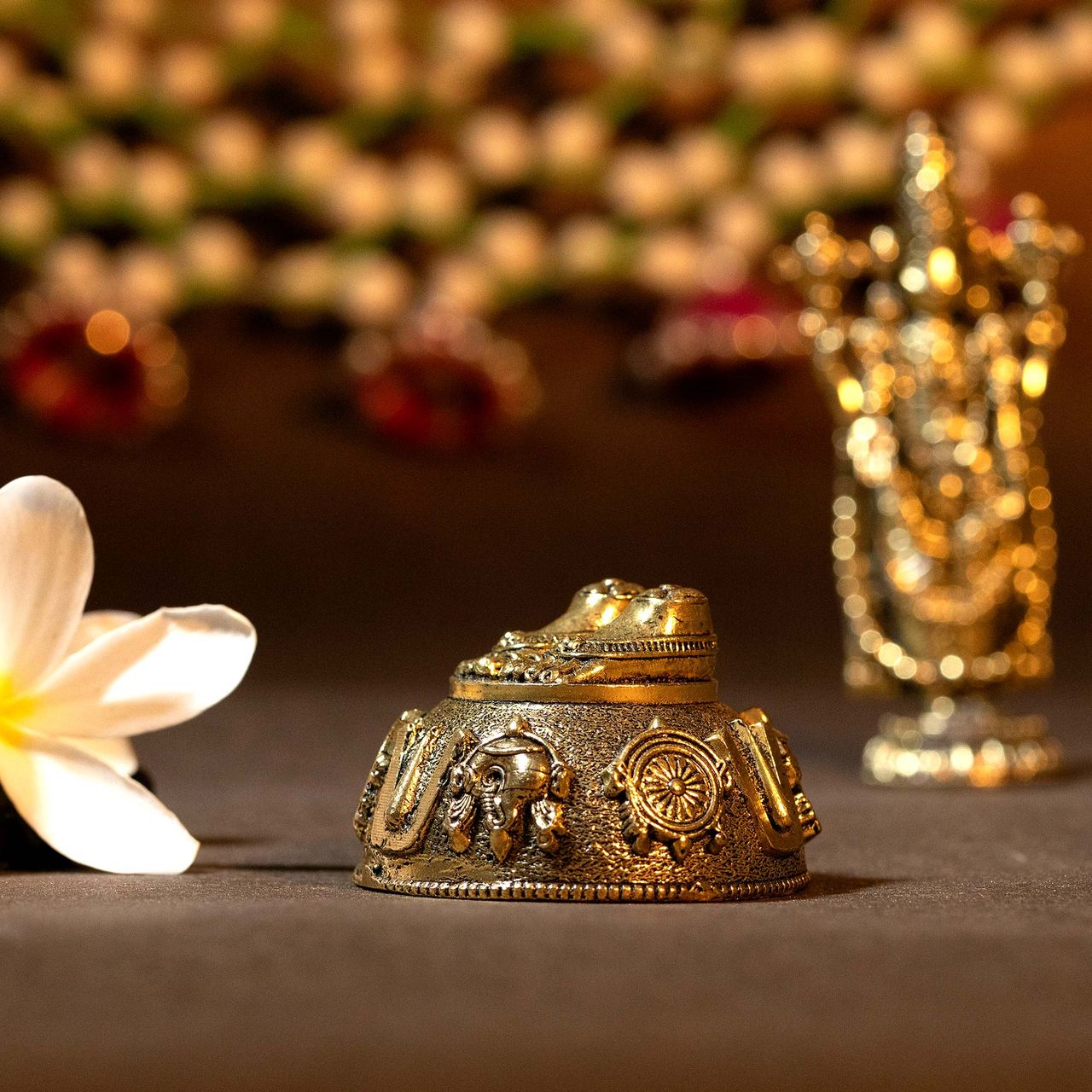 Aksharveda Brass Balaji Charan With Shankh Chakra Tilak Idol | 1.75 inch
