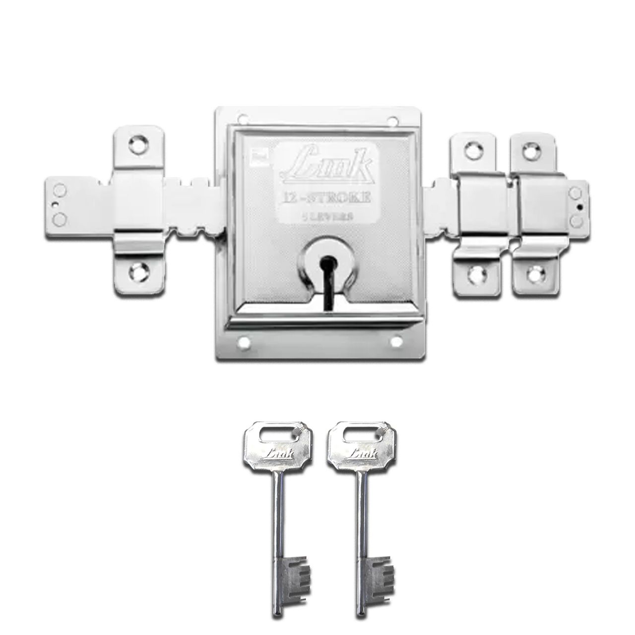 Link 12-Turn Main Door/Shutter Lock with 2 Keys - Heavy-Duty | 106x135mm Silver