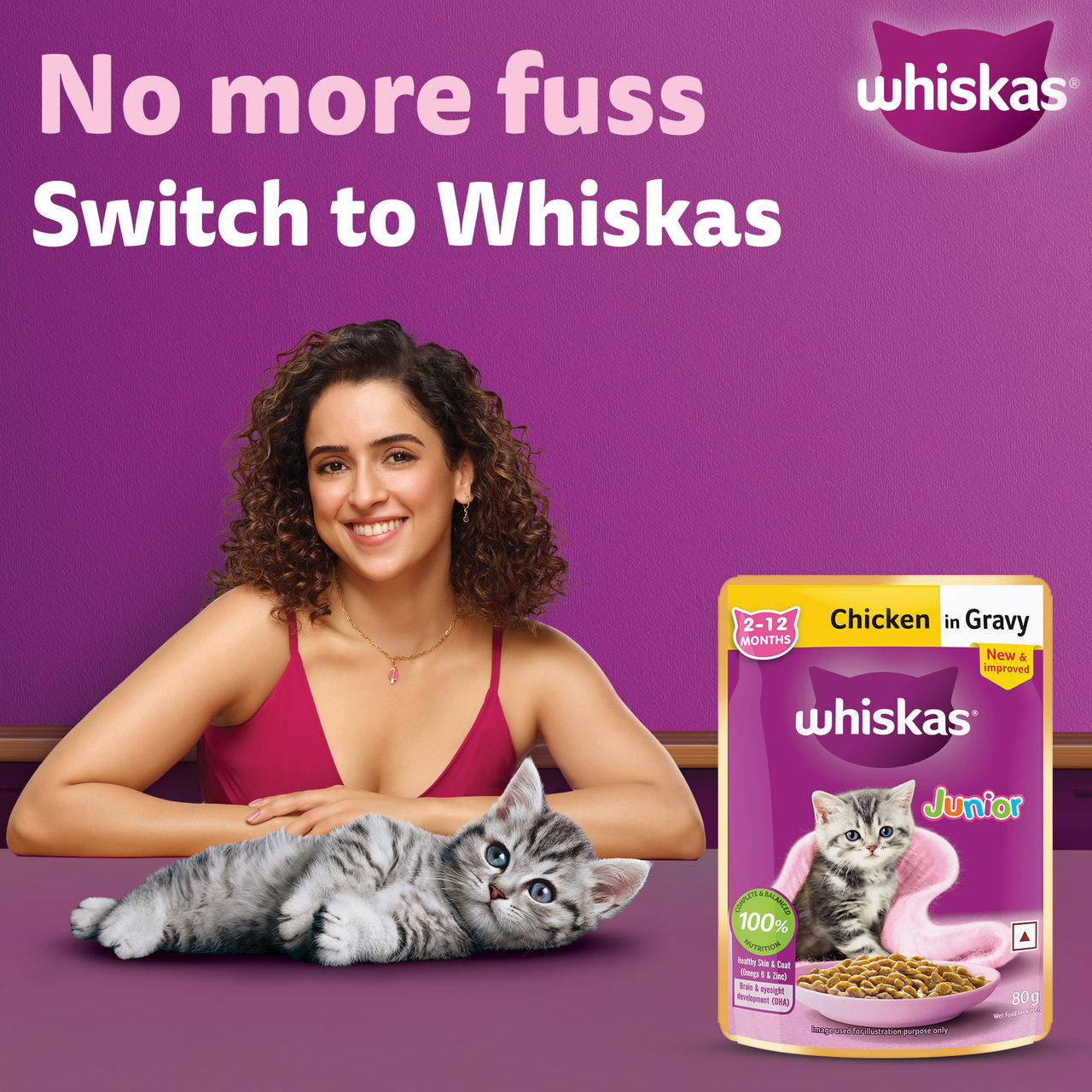 Whiskas Junior Chicken in Gravy Wet Cat Food, 80g, Pack of 4