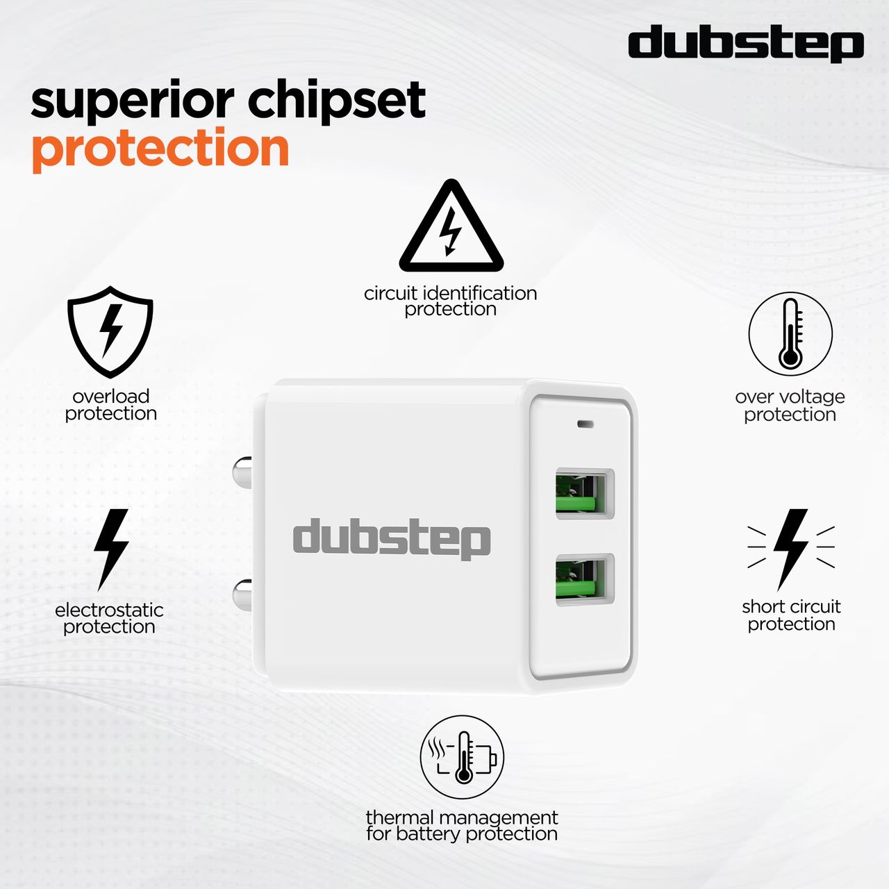 Dubstep Sprint 16W 3.1A Dual USB Port Superfast Charger Adapter (with Cable USBA To Micro USB, White)