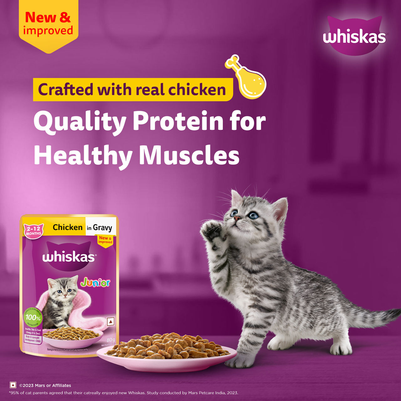 Whiskas Junior Chicken in Gravy Wet Cat Food, 80g, Pack of 3