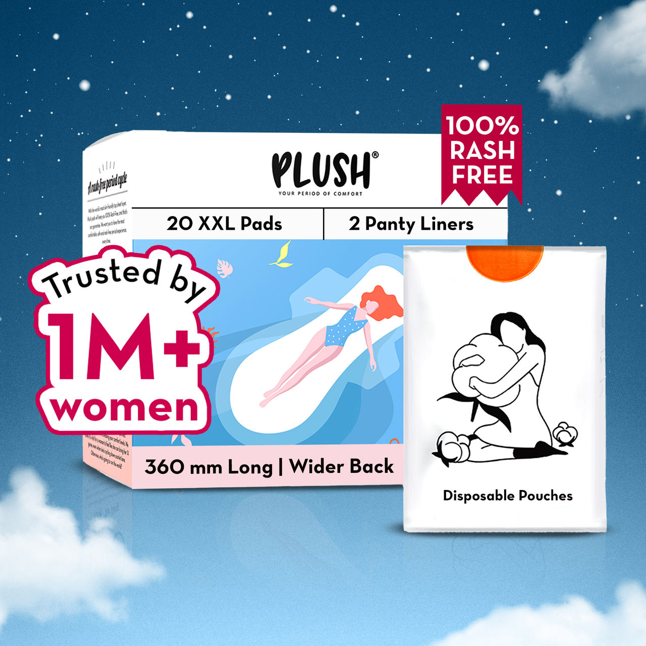 Plush XXL Sanitary Pads | With Disposal Pouches | With 2 Free Panty Liners Size