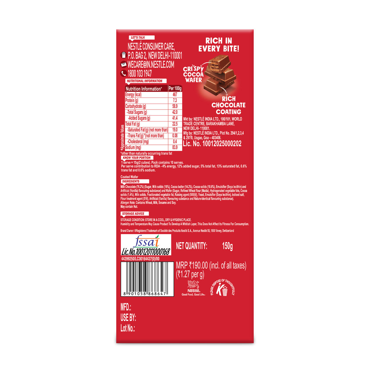 Nestle Kitkat Rich Chocolate Coated Wafer