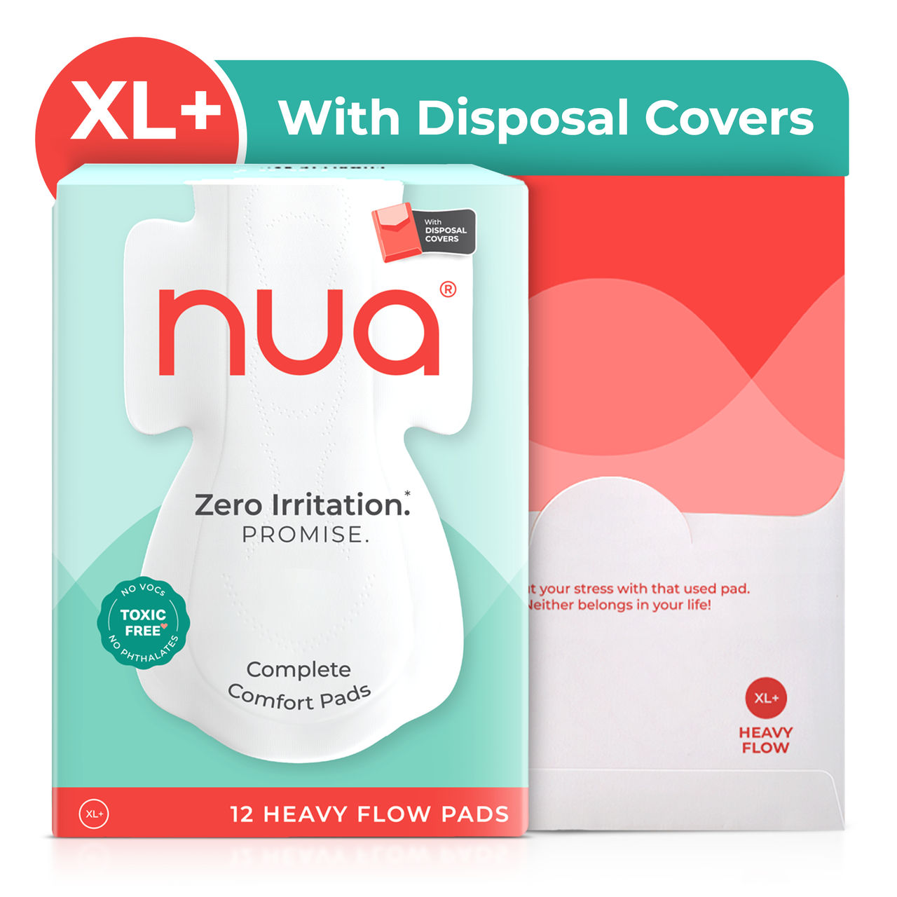Nua Complete Comfort Pads with Disposal Cover for Heavy Flow | 12XL+