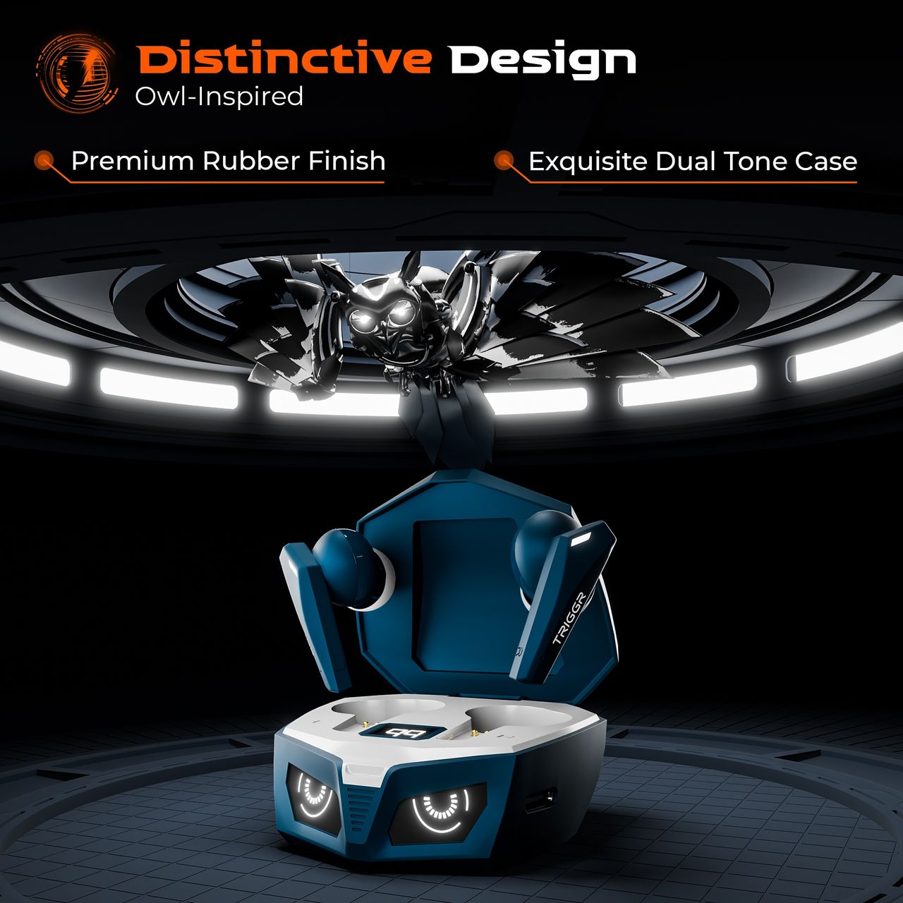 Triggr Earbuds Kraken X1 Plus | Dual Pairing | Battery Display | Quad ENC | 70Hr | Azure Blue