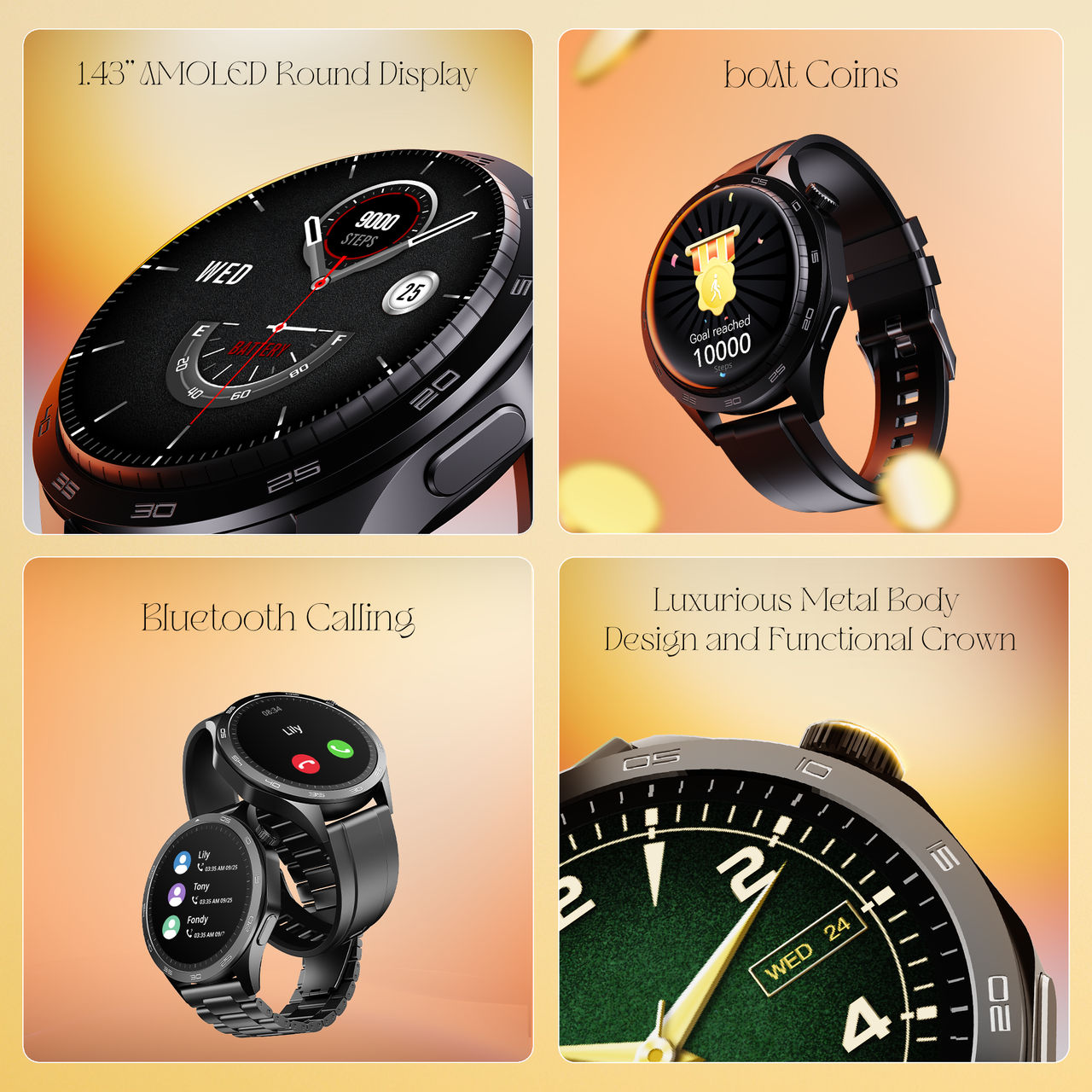 boAt Enigma Radiant Smartwatch | 1.43" AMOLED Display | Functional Crown - Active Black