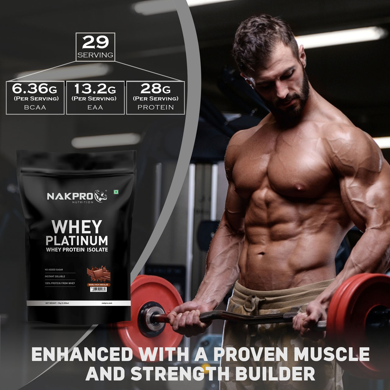 Nakpro Platinum Whey Protein Isolate Double Rich Chocolate 28G Protein 6.4G Bcaa