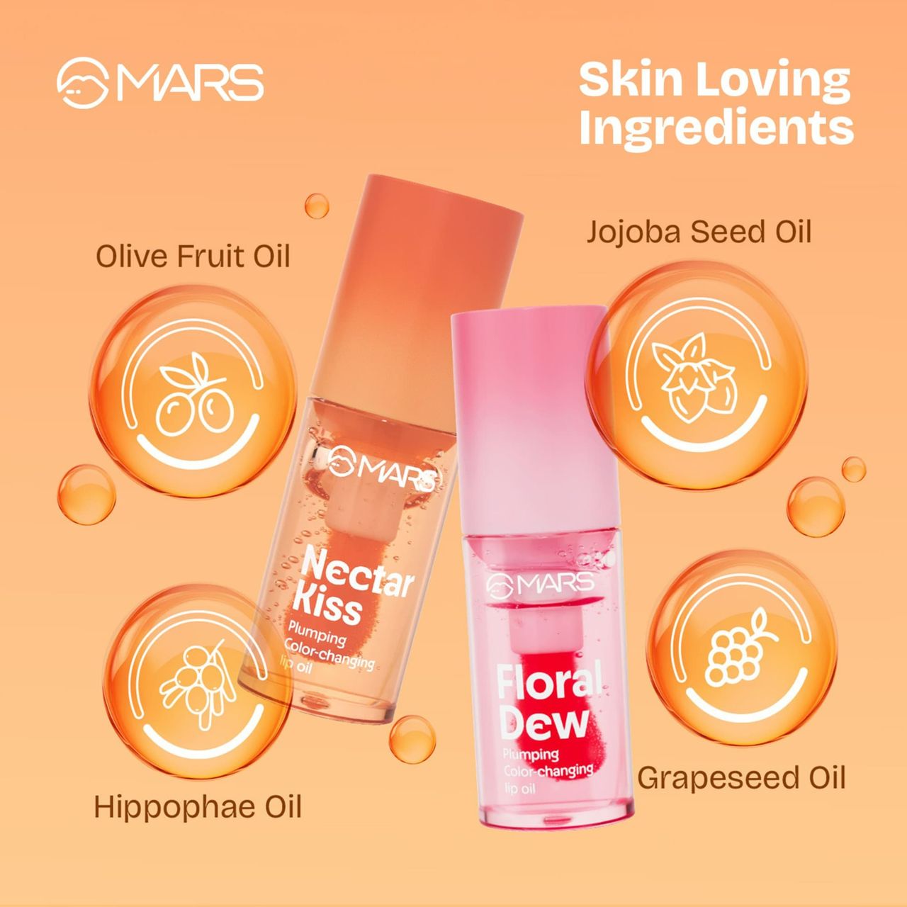 MARS Cosmetics Plumping Color Changing Lip Oil (4.8ml) (FLORAL DEW) With Fat Applicator