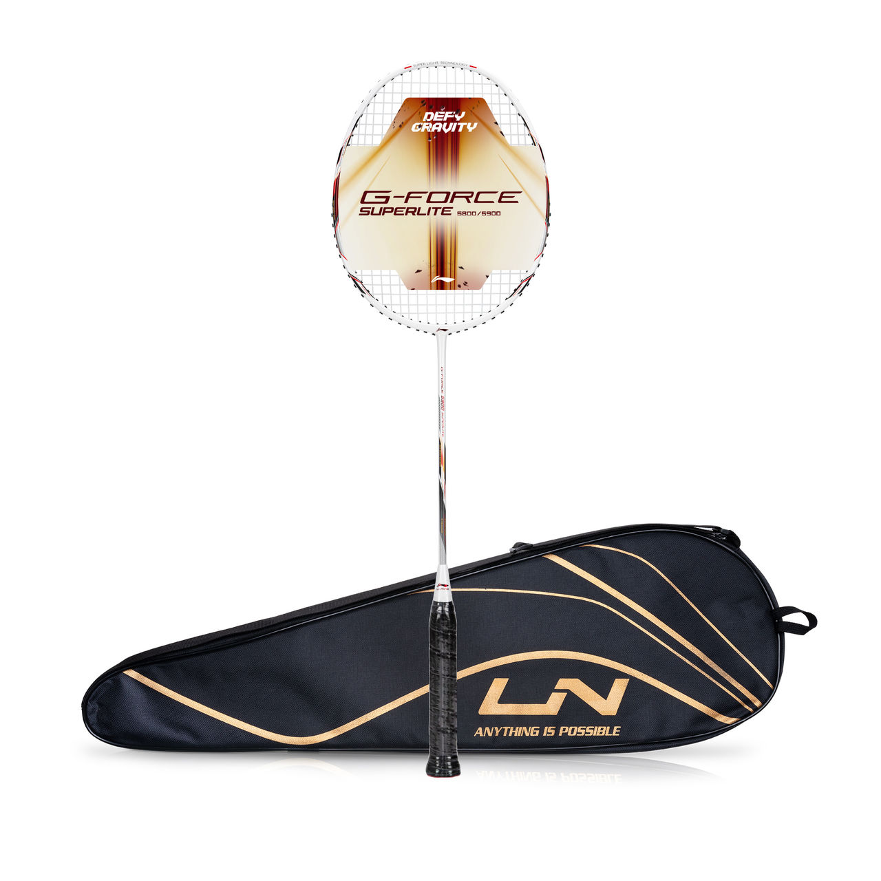 Li-Ning G-Force 5900 Superlite Badminton Racket- White/Red/Black (Strung)