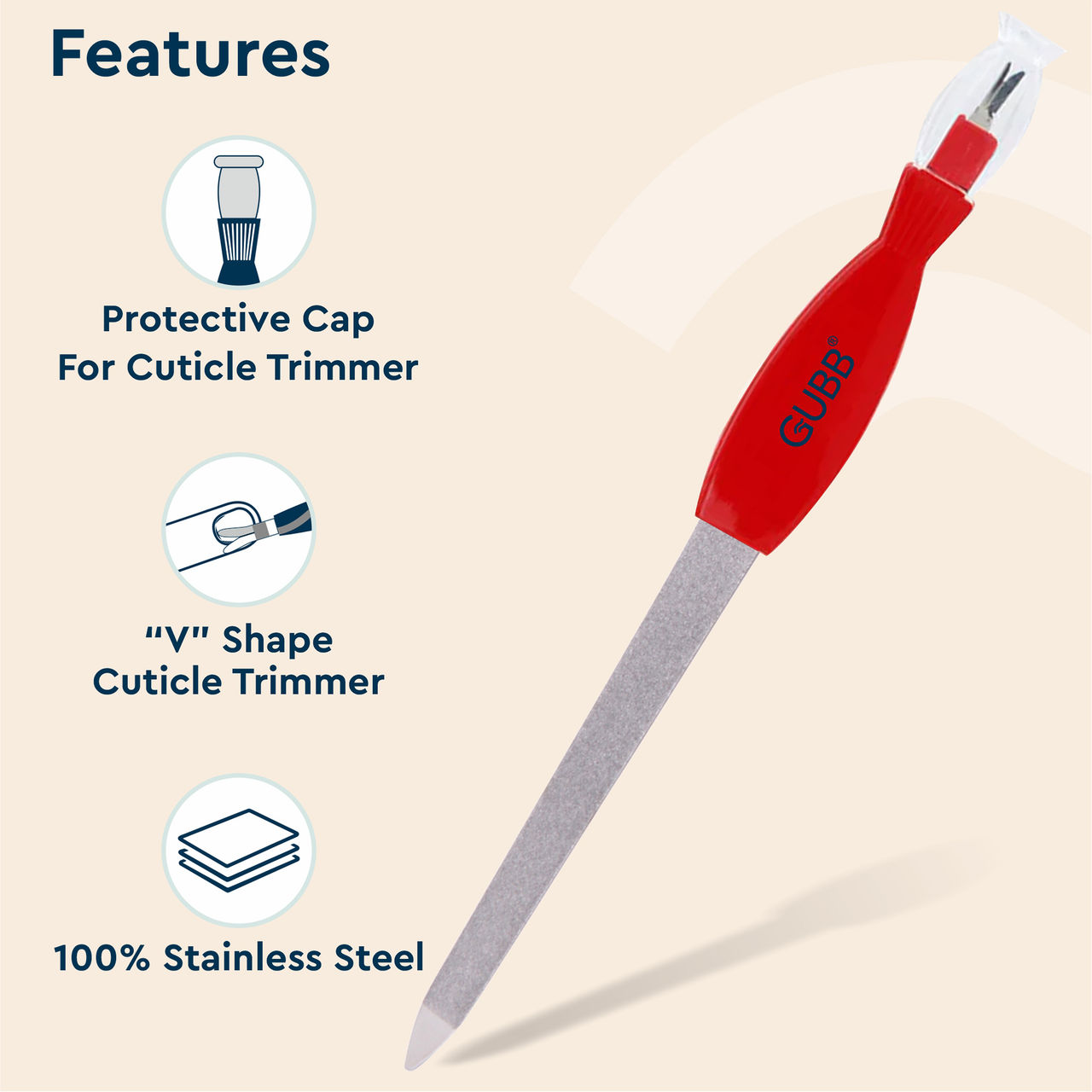 Gubb 2 In 1 Nail File & Cuticle Timmer - Assorted