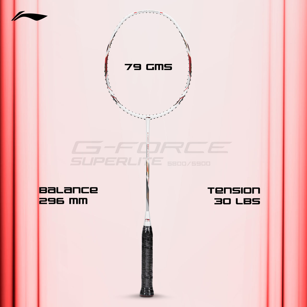 Li-Ning G-Force 5900 Superlite Badminton Racket- White/Red/Black (Strung)