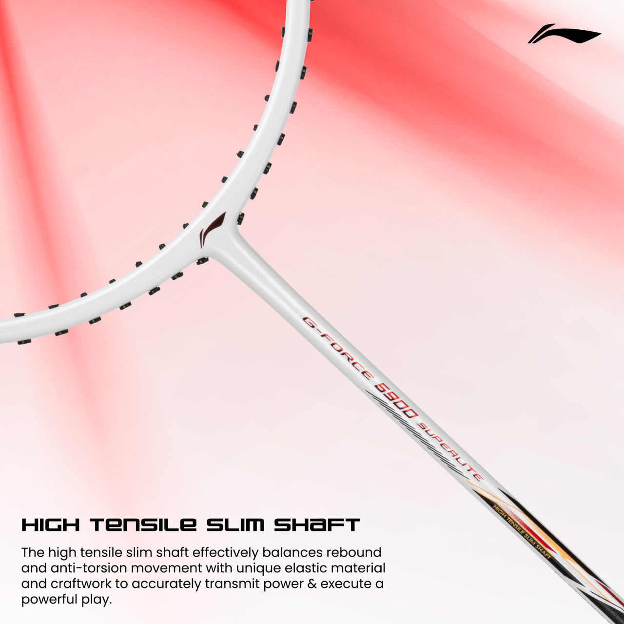 Li-Ning G-Force 5900 Superlite Badminton Racket- White/Red/Black (Strung)