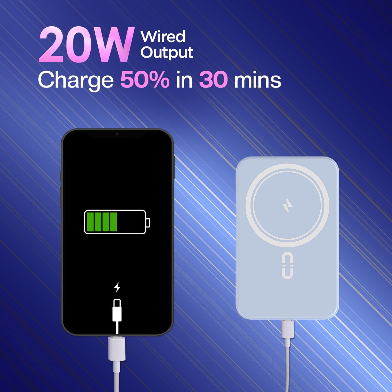 Gizmore 15W MagSafe Wireless 10000mAh Fast Charging PowerBank with inbulit type C to Lighting cable