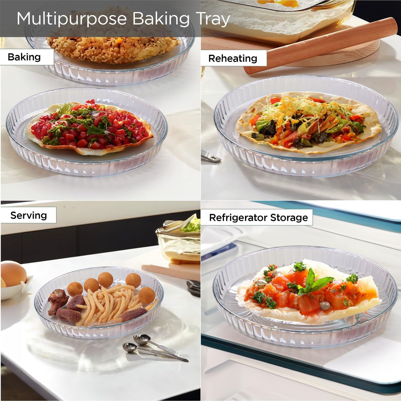 Umai 1600 Ml Borosilicate Glass Baking Tray | Transparent Microwave Oven Safe Utensils Serving Tray