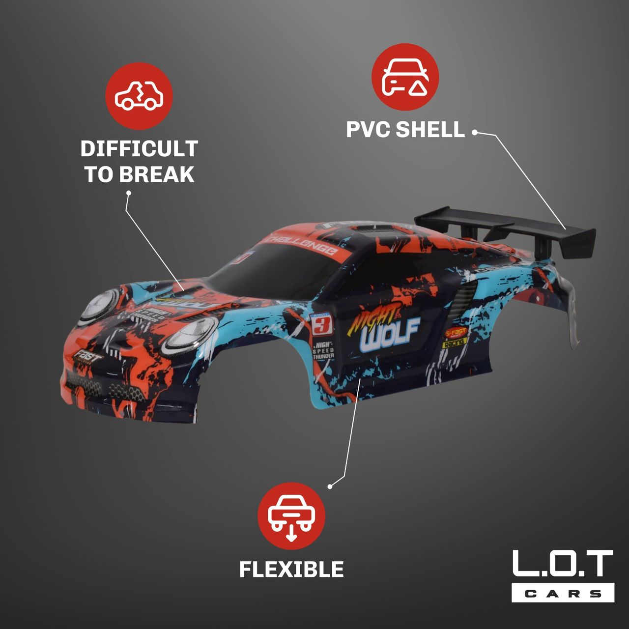 RC Drift Car with 4 extra wheels, 20 Kmph & PVC Shell (Night Wolf - Red)