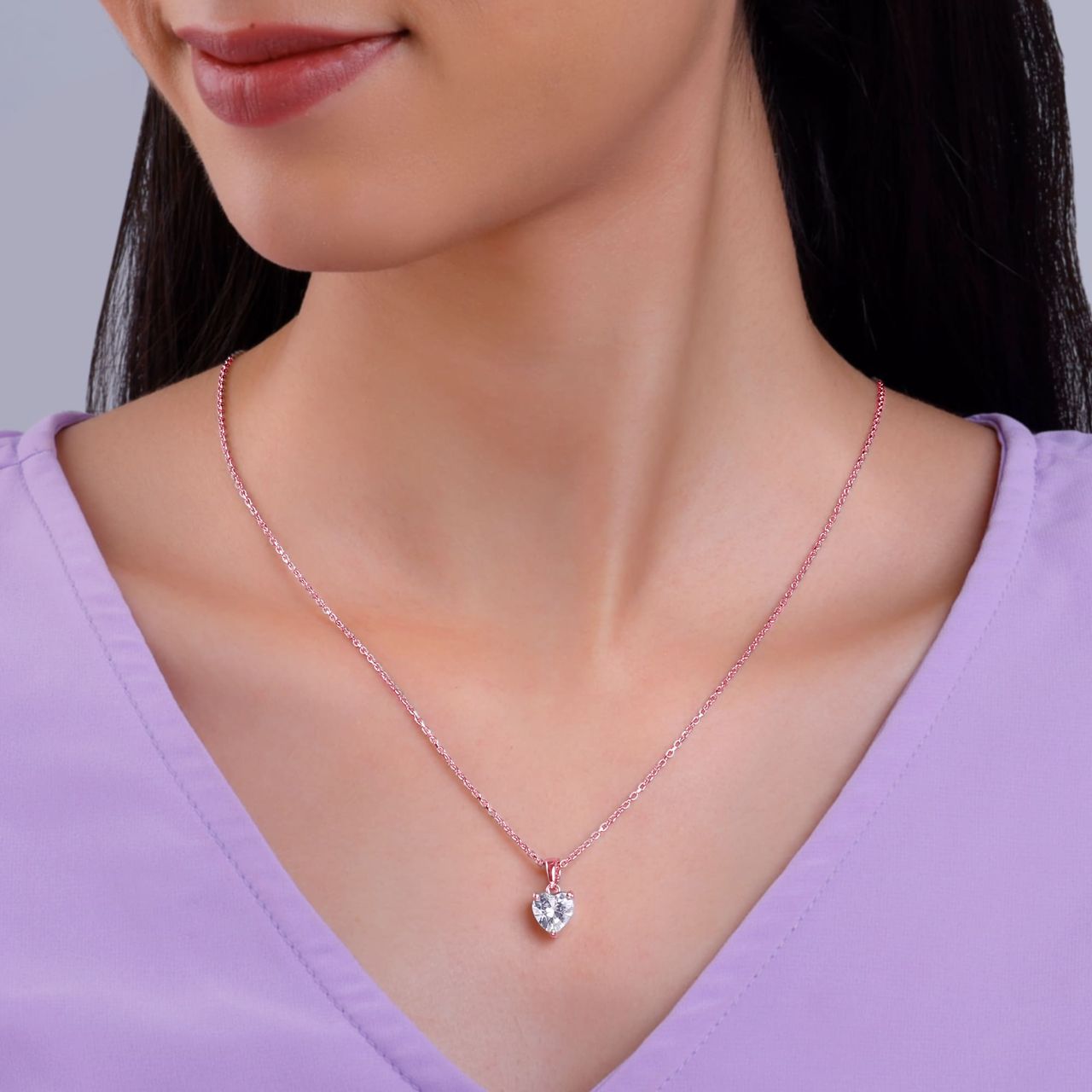 Giva Rose Gold Solitaire Heart Pendant With Link Chain