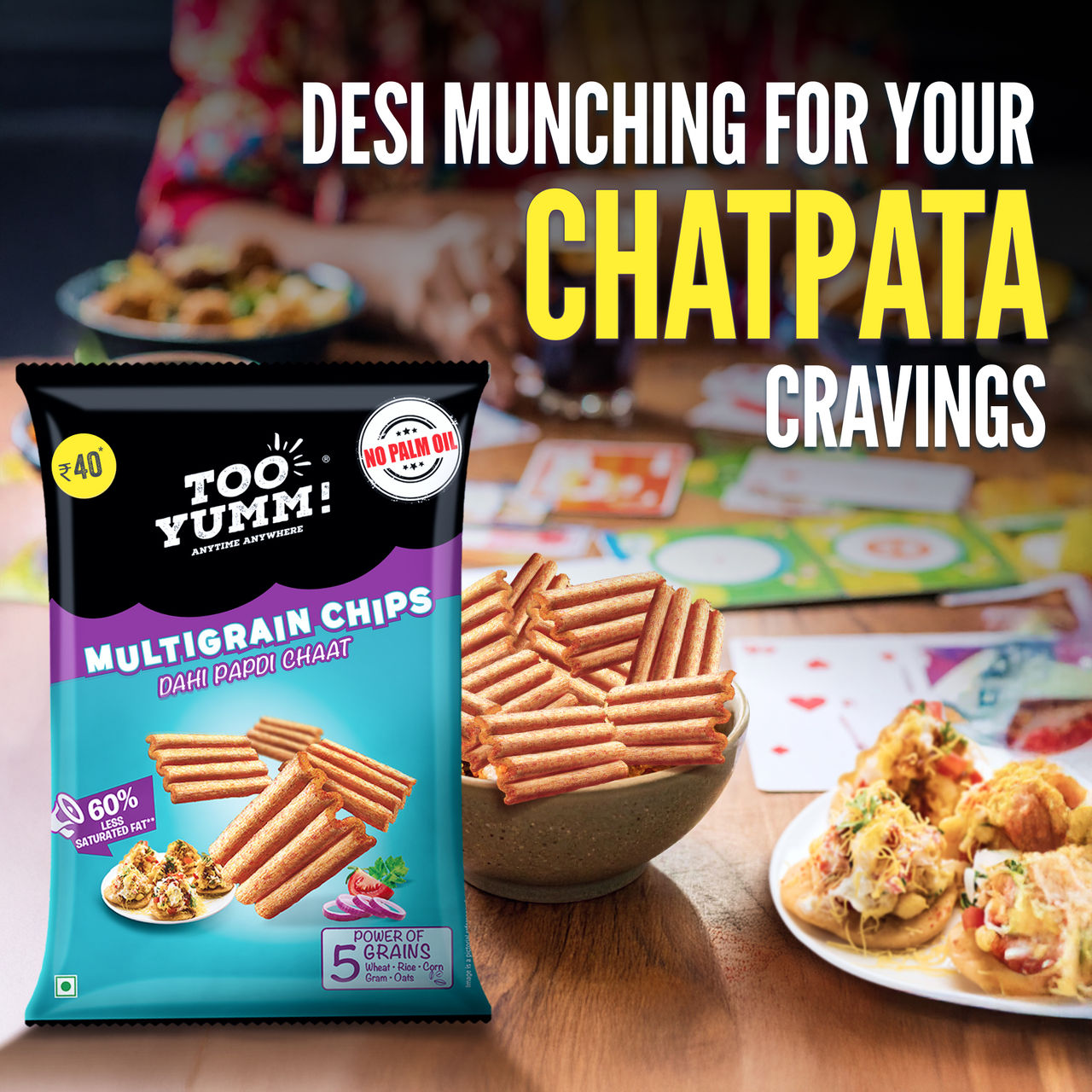 Too Yumm! Dahi Papdi Chaat Multigrain Chips | Protein Snack For Movies, Games, Parties & More 75 g Combo