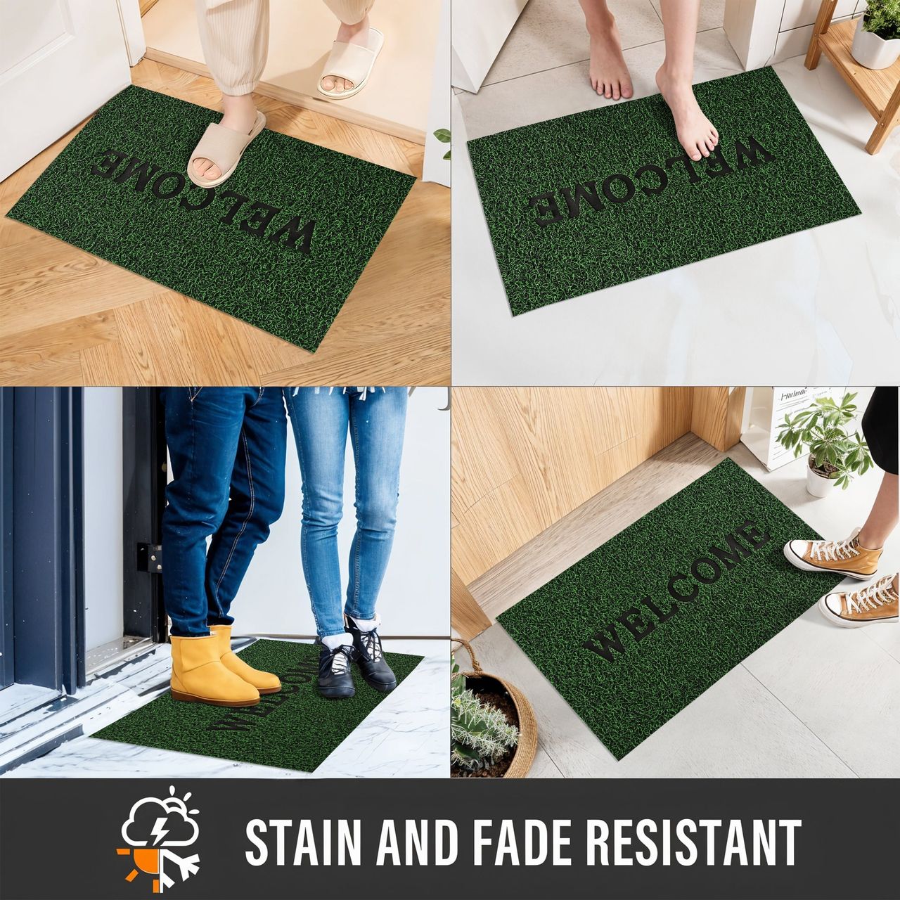 Kuber Anti-Slip Grass Door Mats 16x24 Inch | Welcome Print | Green