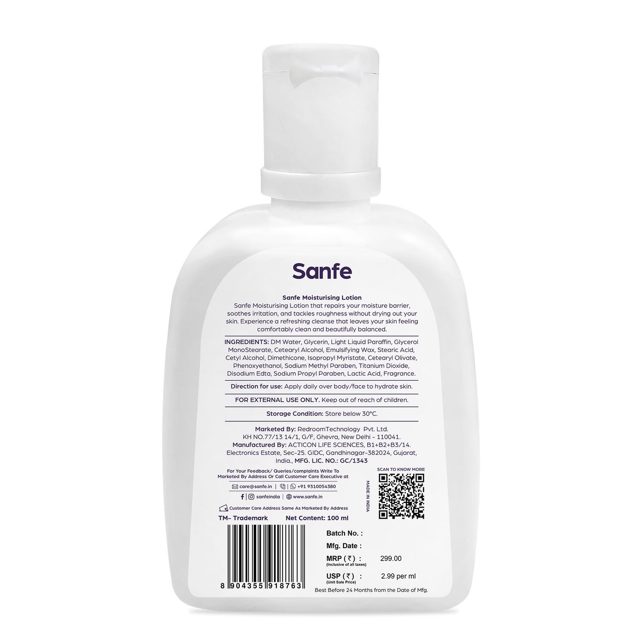 Sanfe Moisturising Lotion | Improves Skin Moisture Barrier In 24 Hours | For All Skin Types